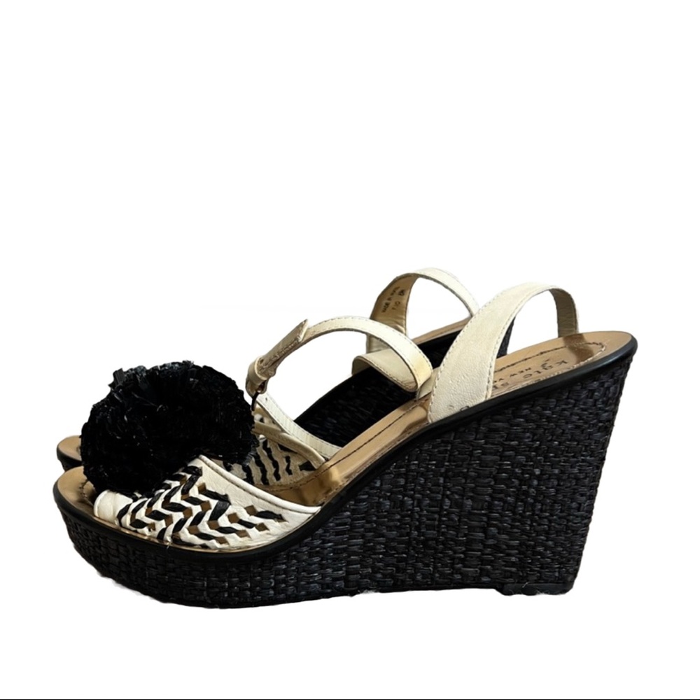 Kate Spade Raffia Pom Ankle Strap Wedge